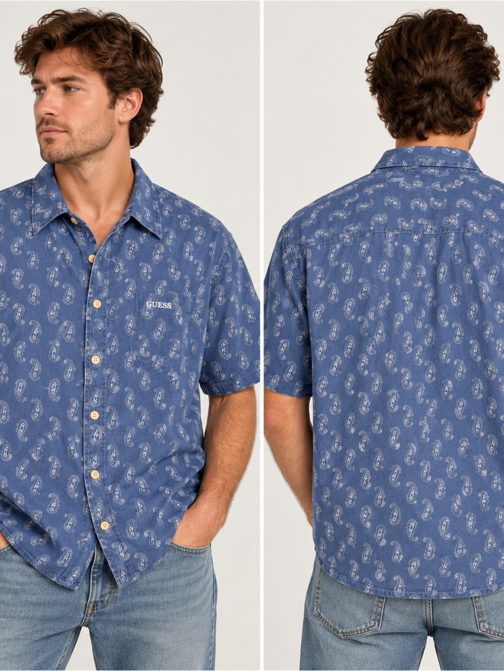 Vintage Guess Jeans Made in USA Paisley Short Sleeve Shirt 100% Cotton